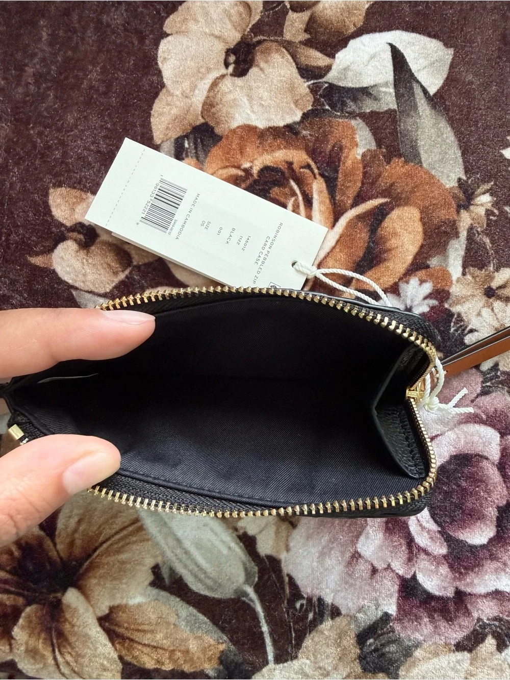 TORY BURCH Black Pebble Leather Robinson Gold-Tone Hardware Card Case NWT